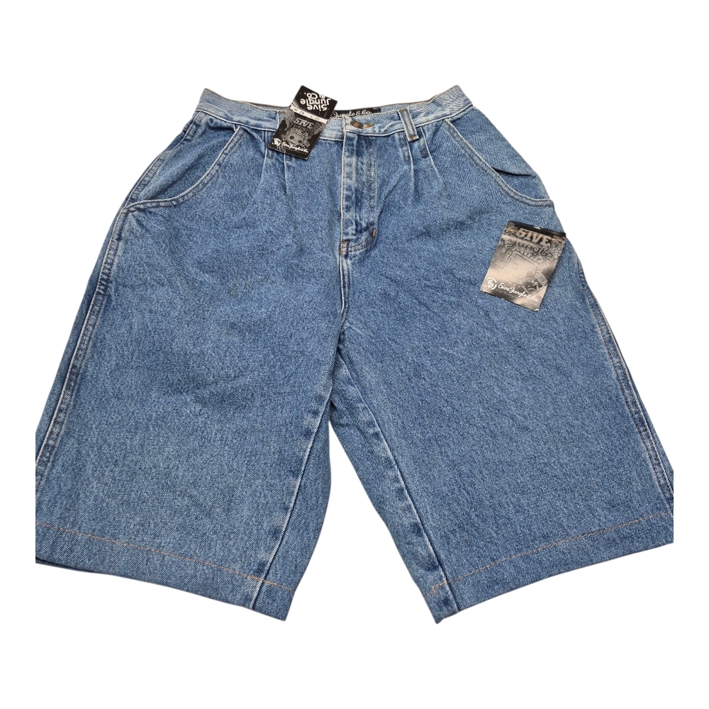 New 5Ive Jungle & Co Blue Denim Pleated Shorts Size 28 Unisex
